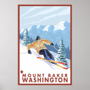 Póster Esquí de nieve cuesta abajo - Monte Baker, Washing