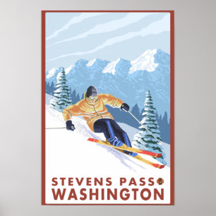 Póster Esquí de nieve cuesta abajo - Paso Stevens,