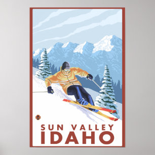 Póster Esquí de nieve cuesta abajo - Sun Valley, Idaho