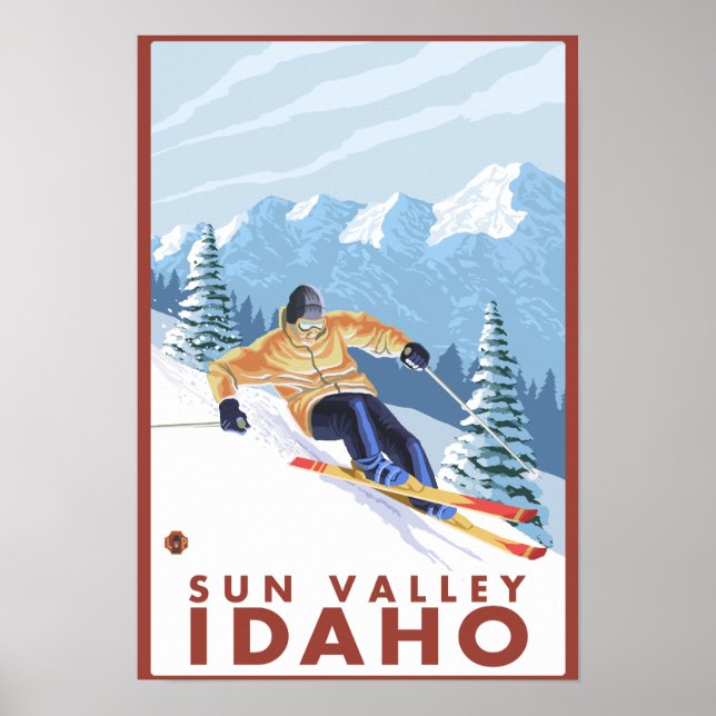 Póster Esquí de nieve cuesta abajo - Sun Valley, Idaho (Frente)