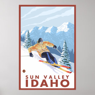 Póster Esquí de nieve cuesta abajo - Sun Valley, Idaho