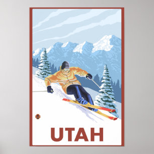 Póster Esquí de nieve cuesta abajo Utah