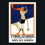 Póster Esquí de Santa Cruz de Suiza<br><div class="desc">Gran afiche vintage de una mujer de arte deco esquiando en Santa Cruz Suiza.</div>