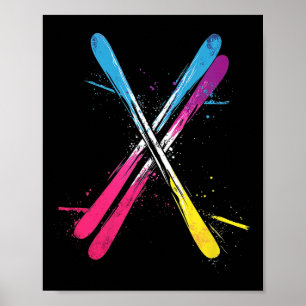 Póster Esquí, Diseño Vibrante, Esquís Cruzados