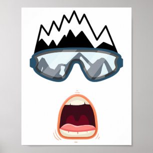 Póster Esquí divertido con tabla de nieve cara divertida