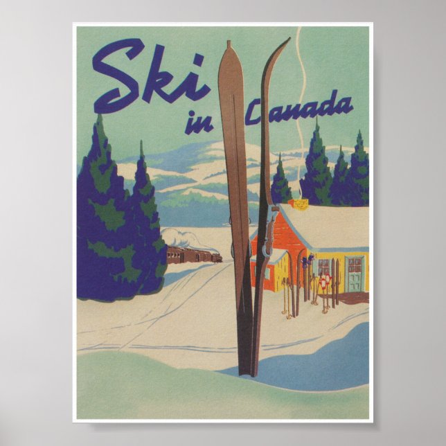 Póster Esquí en Canadá Poster de esquí de época (Frente)