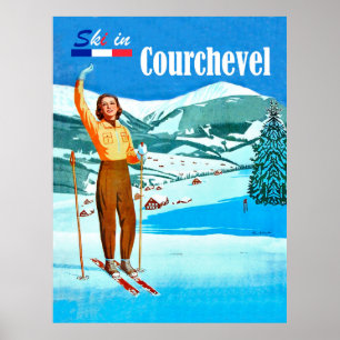 Póster Esquí en Courchevel, mujer en esquí, Francia
