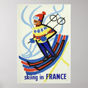 Póster Esquí en poster del vintage de Francia