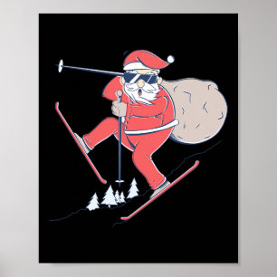Póster Esquí Esquí Nieve Papá Noel Navidad X-mas Regalo