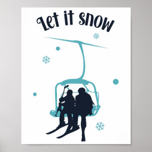 Póster Esquí Esquiador Retro Invierno Deja que nieve Navi