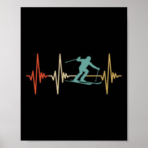Póster Esquí Heartbeat Retro Diseño Guay Vintage Para Esq