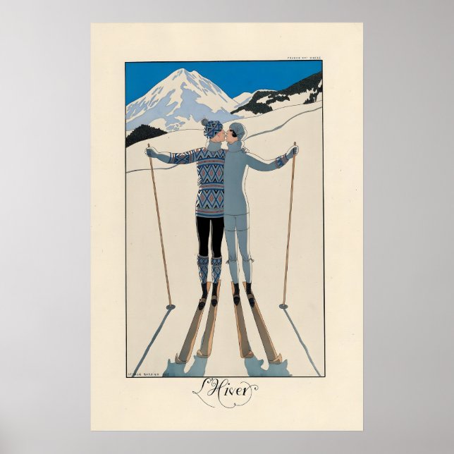 Póster Esquí Invierno D'Hiver Montañas Deporte de Inviern (Frente)