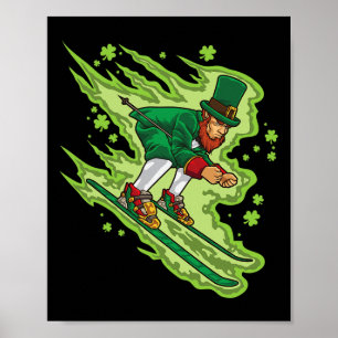 Póster Esquí Leprechaun - Deportes de invierno irlandeses