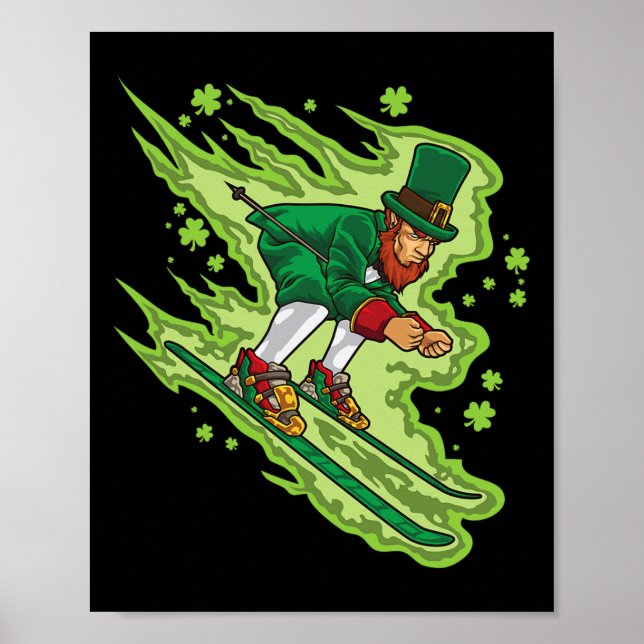 Póster Esquí Leprechaun - Deportes de invierno irlandeses (Frente)