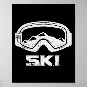 Póster Esquí Nieve Montaña Invierno Esquiador Camiseta Pe