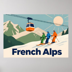 Póster Esquí retro de los Alpes franceses - Viejos años 7