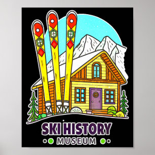 Póster Esquí retro museo de historia del esquí y cabaña d