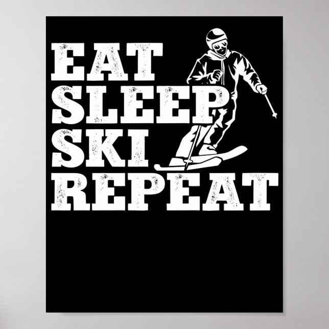 Póster Esquí Retro Salto Dormir Esquí Repetir Invierno (Frente)