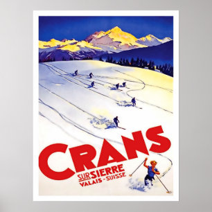 Póster Esquí-run en la colina de Crans, Suiza, viaje del