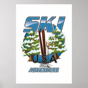Póster Esquí USA para logotipo de aventura.