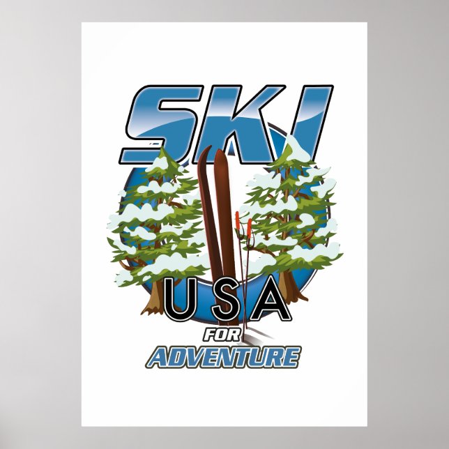 Póster Esquí USA para logotipo de aventura. (Frente)