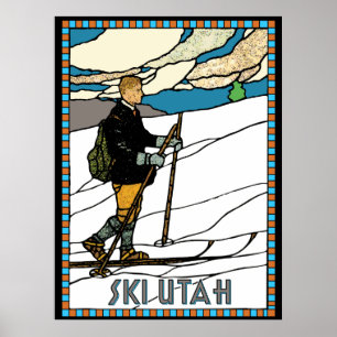 Póster Esquí Utah del esquiador del campo a través del