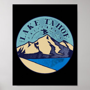 Póster Esquí vintage en el lago Tahoe Montañas nevadas 
