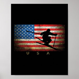 Póster Esquí vintage USA bandera americana clic mujeres c