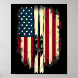 Póster Esquiador alpino de bandera estadounidense