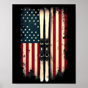 Póster Esquiador alpino de bandera estadounidense 2