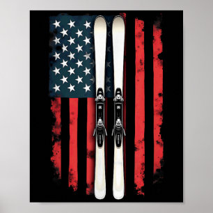 Póster Esquiador alpino de bandera estadounidense _6