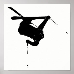 Póster Esquiador blanco y negro