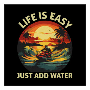Póster esquiador clásico de moto de agua