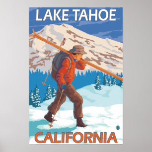 Póster Esquiador con esquís de nieve - Lago Tahoe, Califo