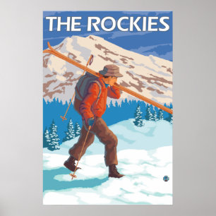 Póster Esquiador con esquís de nieve - Las Rockies