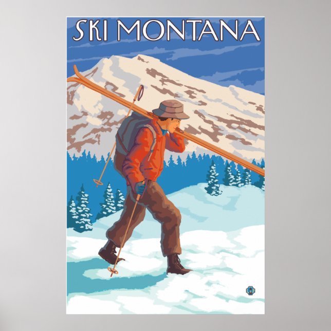 Póster Esquiador con esquís de nieve - Montana (Frente)