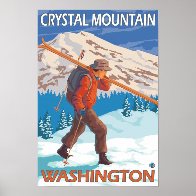 Póster Esquiador con esquís de nieve - Montaña de cristal (Frente)