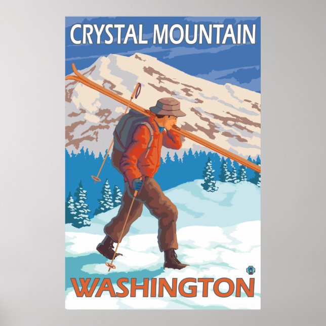 Póster Esquiador con esquís de nieve - Montaña de cristal (Frente)