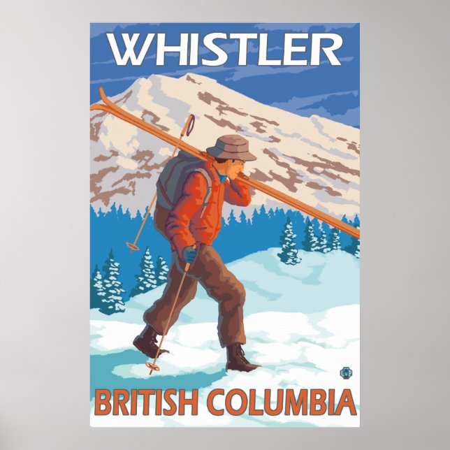Póster Esquiador con esquís de nieve - Silbador, BC Canad (Frente)