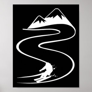Póster Esquiador con huellas en nieve polvo profunda Free