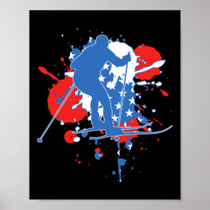 Póster Esquiador de la bandera de EE. UU. - Esquí de fond