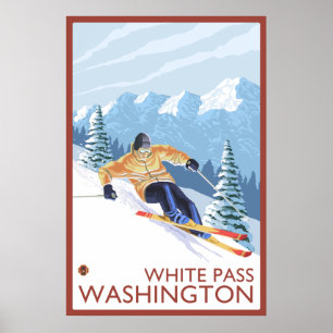 Póster Esquiador de la nieve de Downhhill - paso blanco,