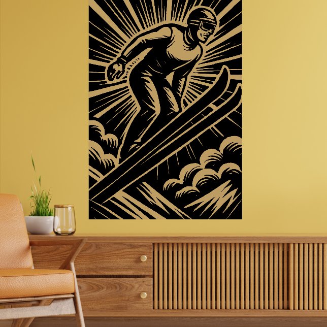 Póster Esquiador de nieve Art Deco Retro (Salón 2)