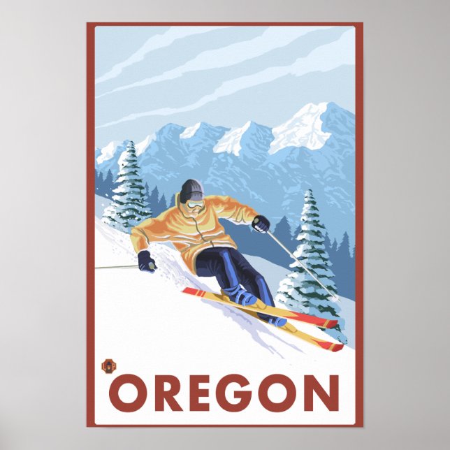 Póster Esquiador de nieve cuesta abajo - Poster Viajero d (Frente)