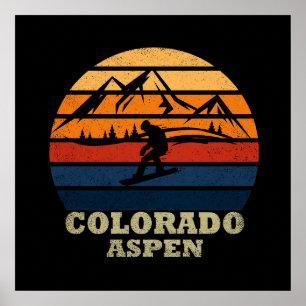 Póster Esquiador de nieve vintage Aspen Colorado