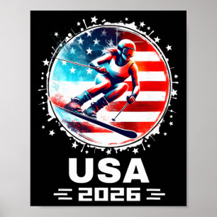 Póster Esquiador Equipo De Esquí Usa 2026 Esquí Bandera A