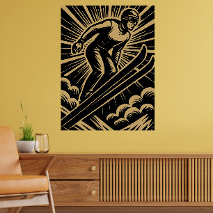 Póster Esquiador Retro Art Déco