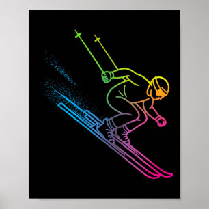 Póster Esquiador vaporwave gradiente arcoíris retro invie