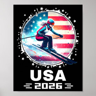 Póster Esquiadora Equipo De Esquí Usa 2026 Esquí Bandera