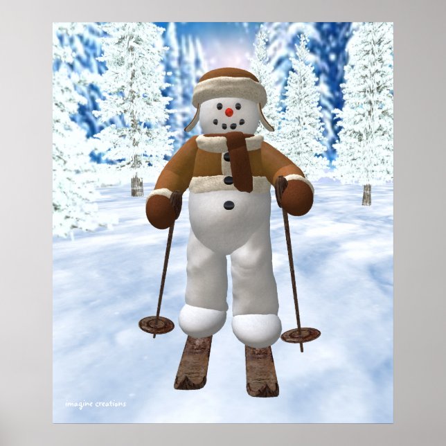 Póster Esquiando a Vintage Snowman (Frente)